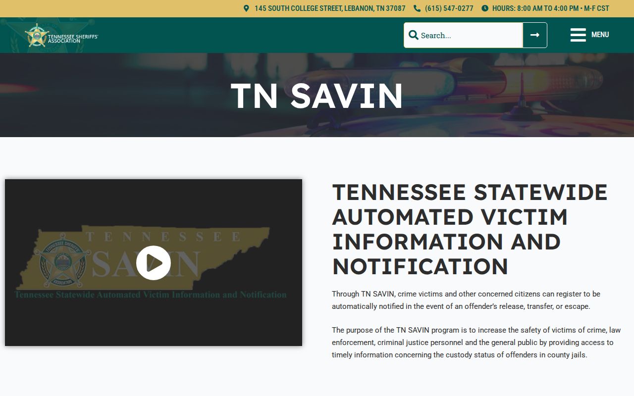 Tennessee SAVIN participation for Unicoi County custody alerts