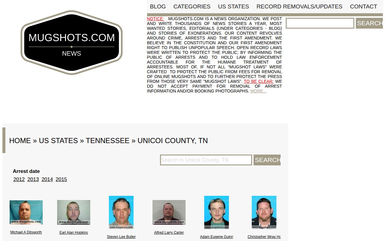 Unofficial Unicoi County arrest publication context